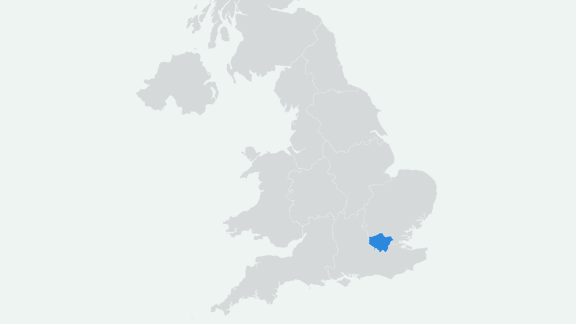 Map of England with London highlighted 