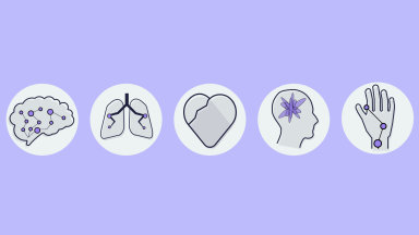 A selection of icons from the 'Understanding disability' infographic on a light purple background.