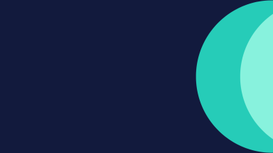 Dark blue banner with two teal semi-circles to the right