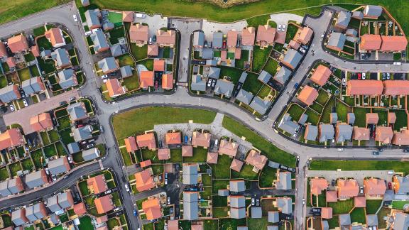 A UK housing estate viewed from above.