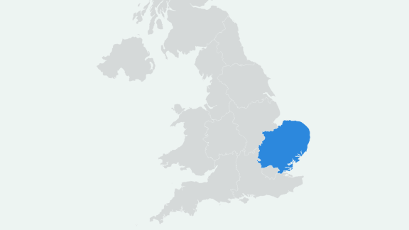 Map of England with the East of England highlighted