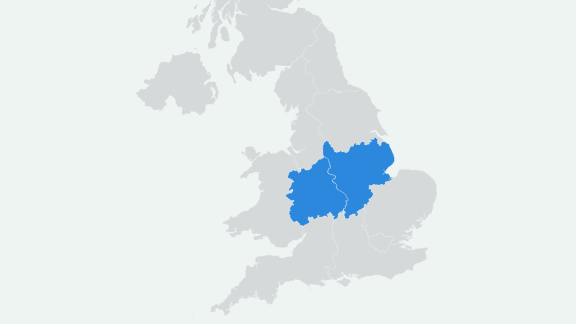 Map of England with the Midlands highlighted