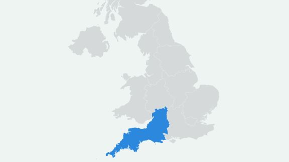 Map of England with the South West region Highlighted