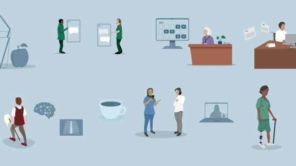 Various illustrations of healthcare staff.