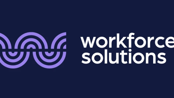 Blue background with the words 'workforce solutions' written in white