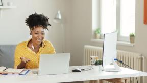 A home worker on a video call.