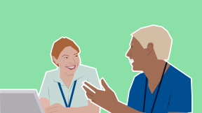 Animated headshot of healthcare workers chatting