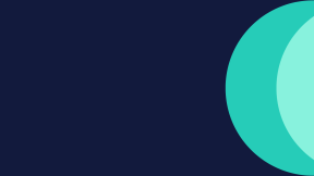 Dark blue banner with two teal semi-circles to the right