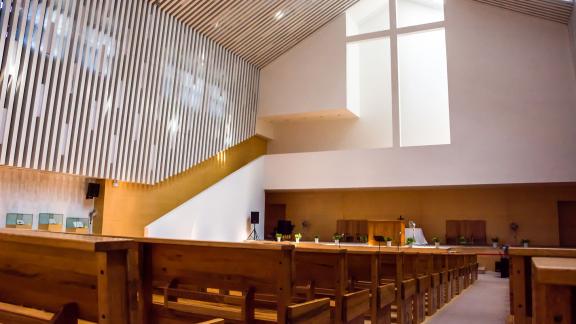 The inside of a modern chapel.