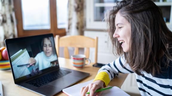 A home worker on a video call.