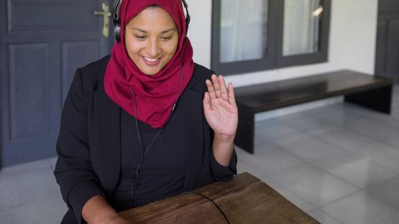 A home worker during a video call.