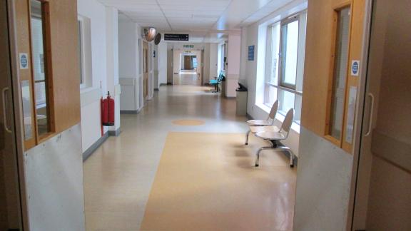 A hospital corridor.