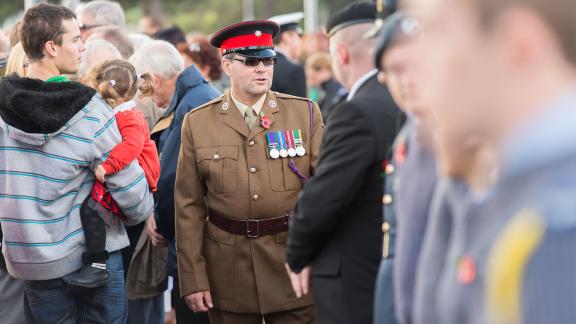 A military veteran at a parade.