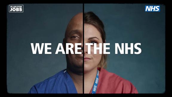 Promotional image reading 'We are the NHS' over two NHS workers