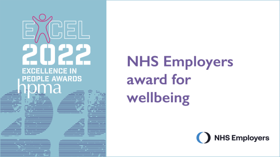 An advert for the HPMA Excel 2022 excellence in people awards, which reads "NHS Employers award for wellbeing".