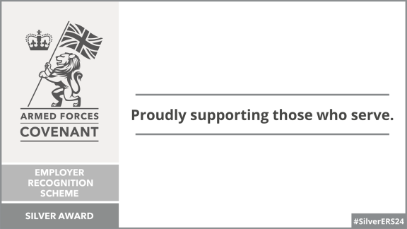 Armed Forces covenant with text that says 'Proudly supporting those who serve'