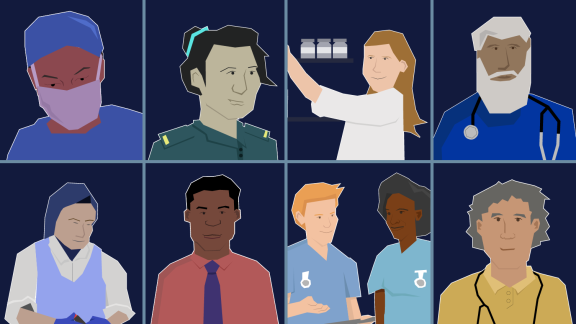 A collage of illustrations of NHS staff.