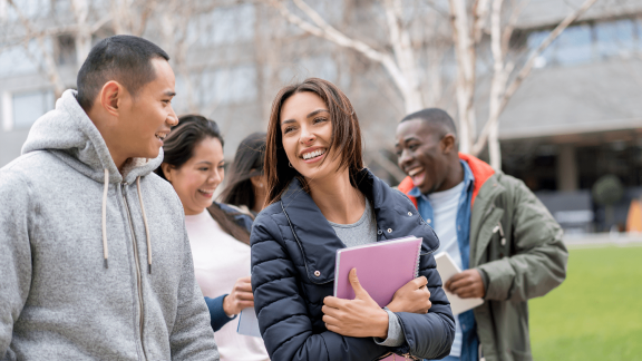 A group outside talking