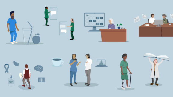 Various illustrations of healthcare staff.