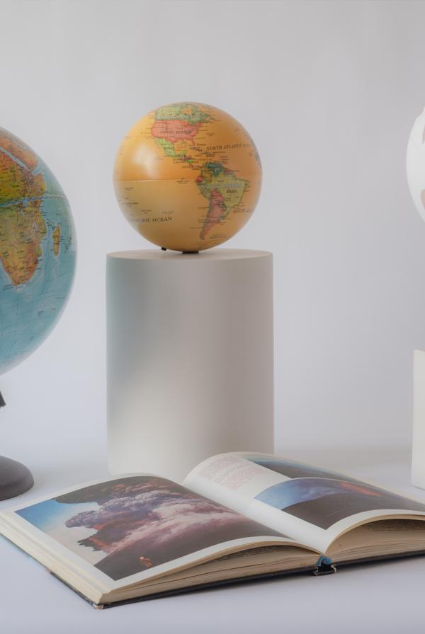 Three different coloured globes