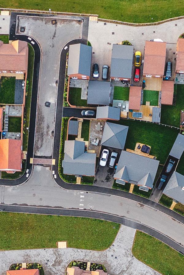 A UK housing estate viewed from above.