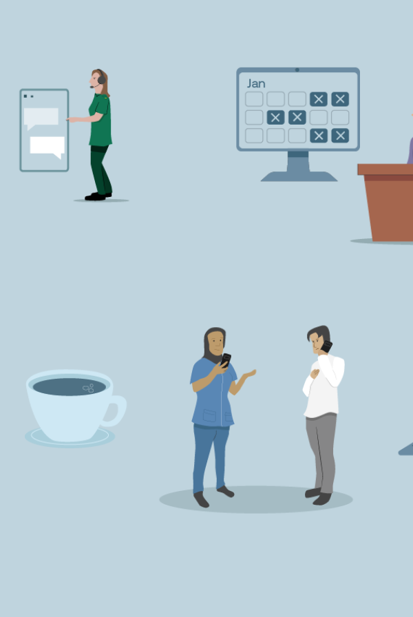 Various illustrations of healthcare staff.