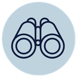 Binoculars in a blue circle