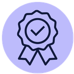 Rosette with a tick in the middle of it in a purple circle