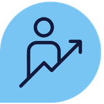 Icon of a person with rising arrow showing development and progression