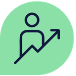 Icon of a person with rising arrow showing development and progression