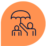 Person holding an umbrella over another, representing support and advocacy