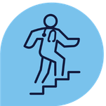 Figure climbing steps, representing career progression