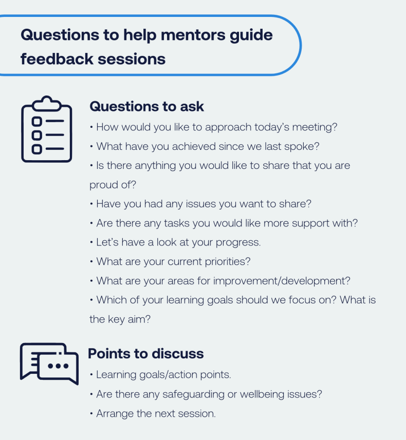 A list of questions to ask in feedback sessions