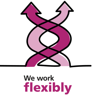 A People Promise icon of two intertwined arrows which reads "we work flexibly".