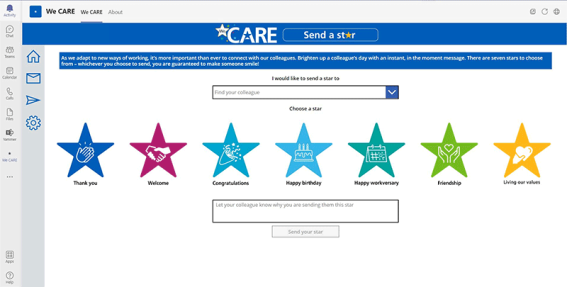 A screenshot of the We Care interface.