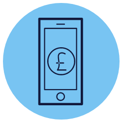 An icon of a phone with a pound coin showing on the screen.